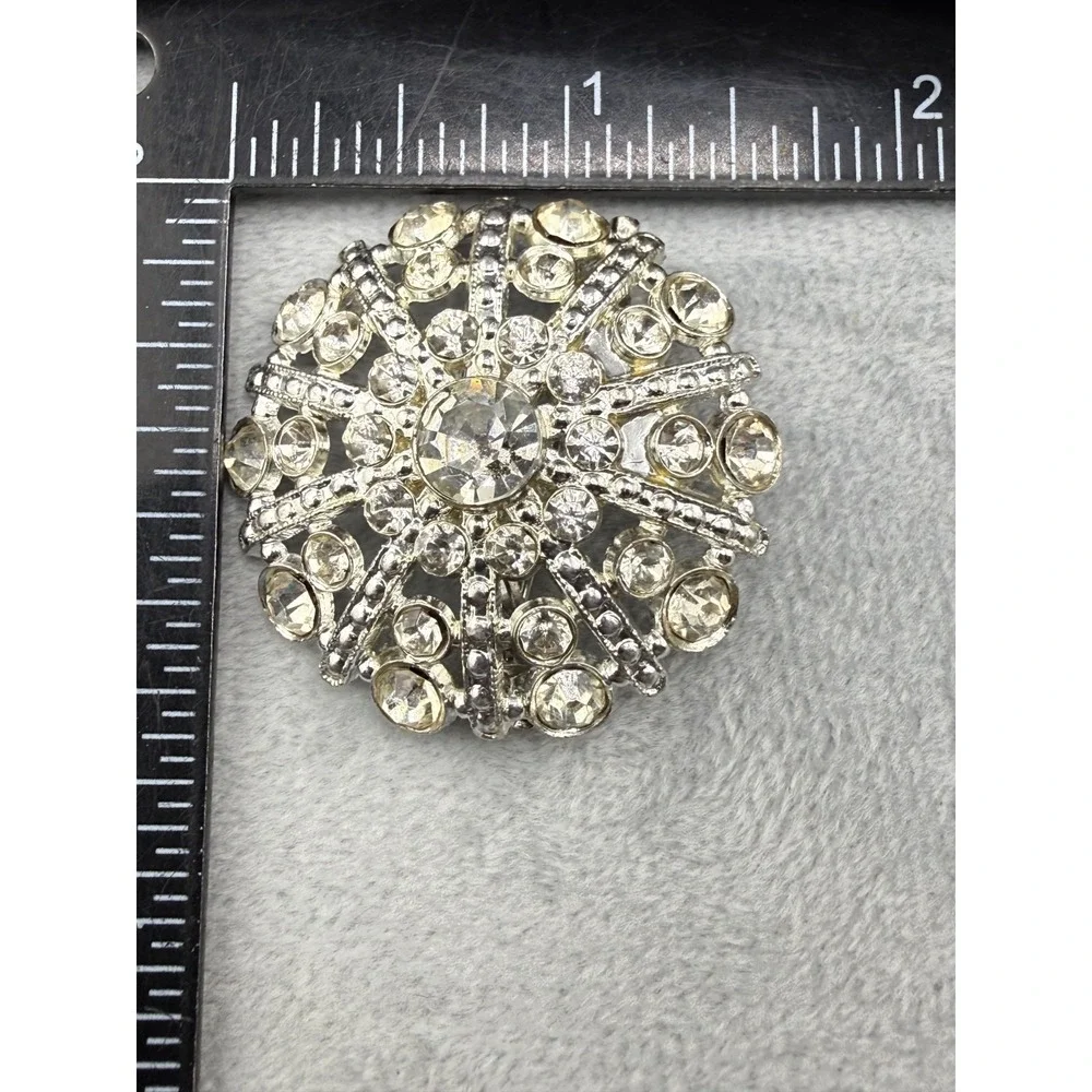 Vintage Rhinestone Brooch Pin Lot 3 Maple Leaf Swirl Dome Silver Tone